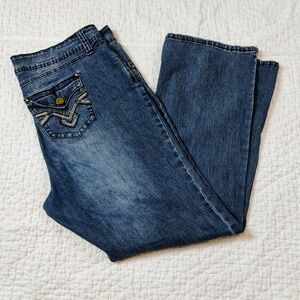 Roz & Ali stretch classic jeans womens Size 14 Straight leg with gold buttons